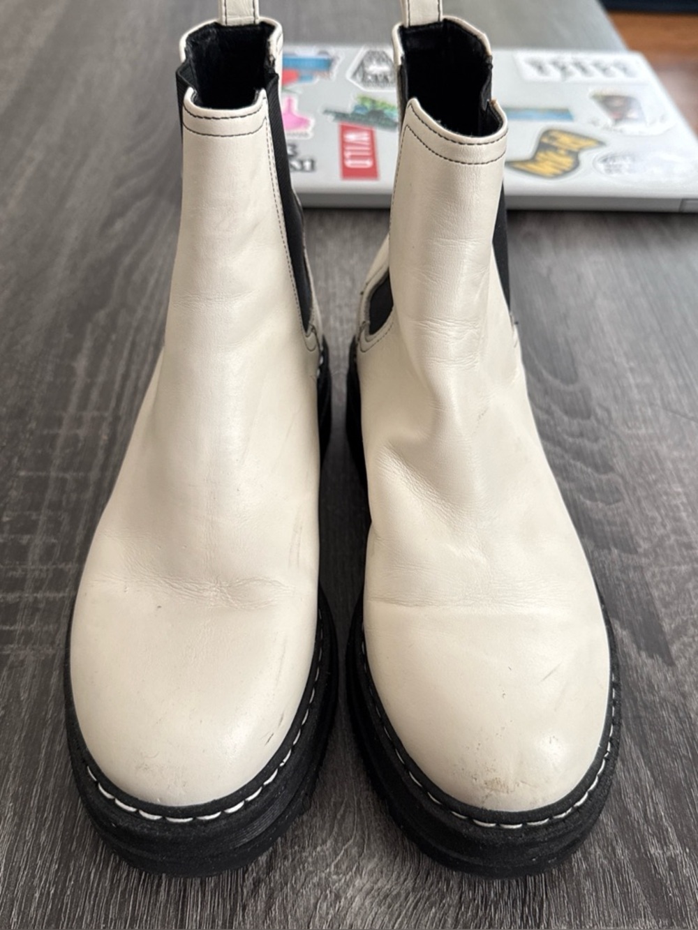 Marc Fisher White and Black Heeled Chelsea Boots